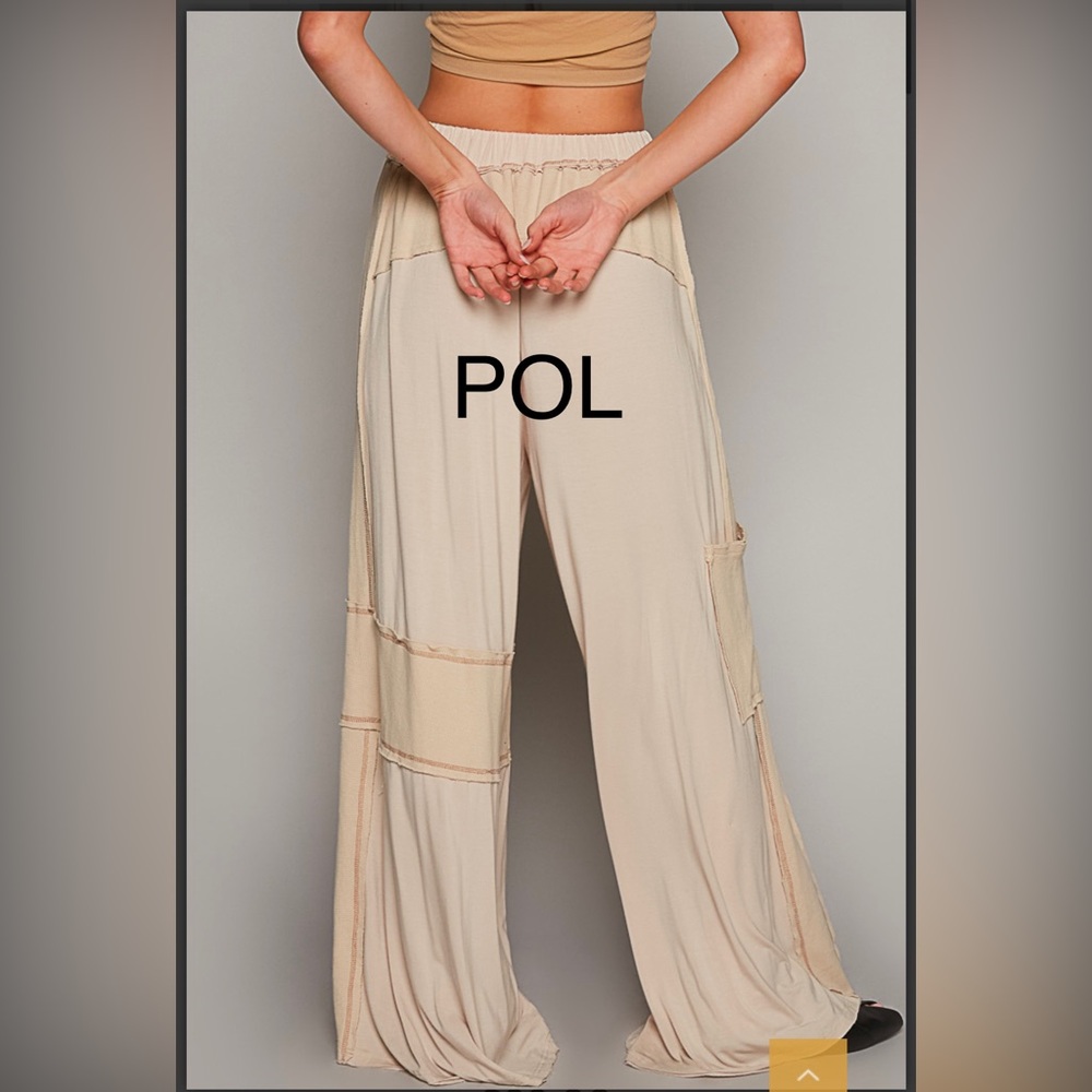 171. NWT POL Tan and Cream Mixed Media Wide Leg Pants - Picture 3 of 6